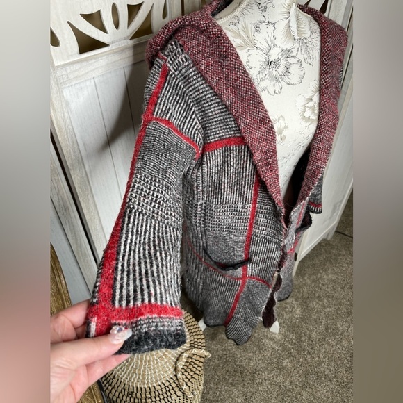 Joseph A Women's XS Knit Striped Sweater Long Open Cardigan Oversized Black Red - Picture 4 of 7